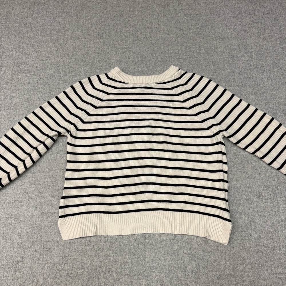 French Connection Striped Sweater Size Medium Cream Navy Blue Cotton Raglan Knit